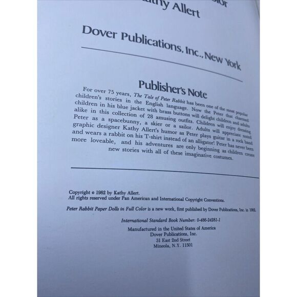 Vintage Peter Rabbit Paper Dolls Full Color Kathy Allert Uncut 1982 - Picture 7 of 12
